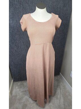 Pact Womens Striped Organic Cotton Maxi Dress Large Rust & White